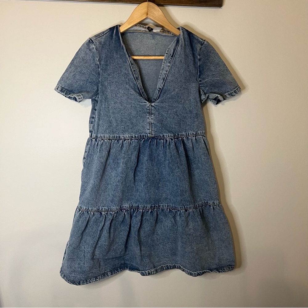 H&M Divided Denim Tiered Babydoll Mini Dress XXS